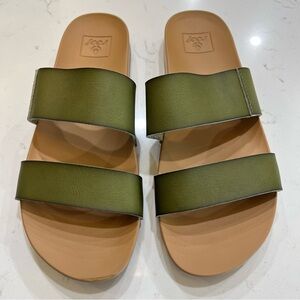Reef Vista Double Strap Slide Sandals – Green Vegan Leather